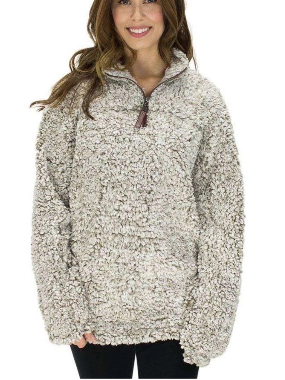 TRUE GRIT Light Gray Sherpa Fleece Half-Zip Funnel Neck Pullover Sweater Size L